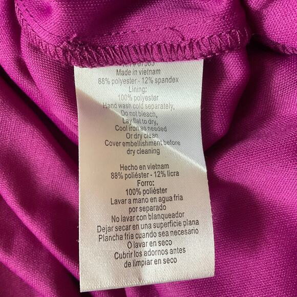 Fuchsia Pink Beaded Halter Evening Gown Size 6 SLNY Sleeveless Cut Out Dress - Picture 9 of 11